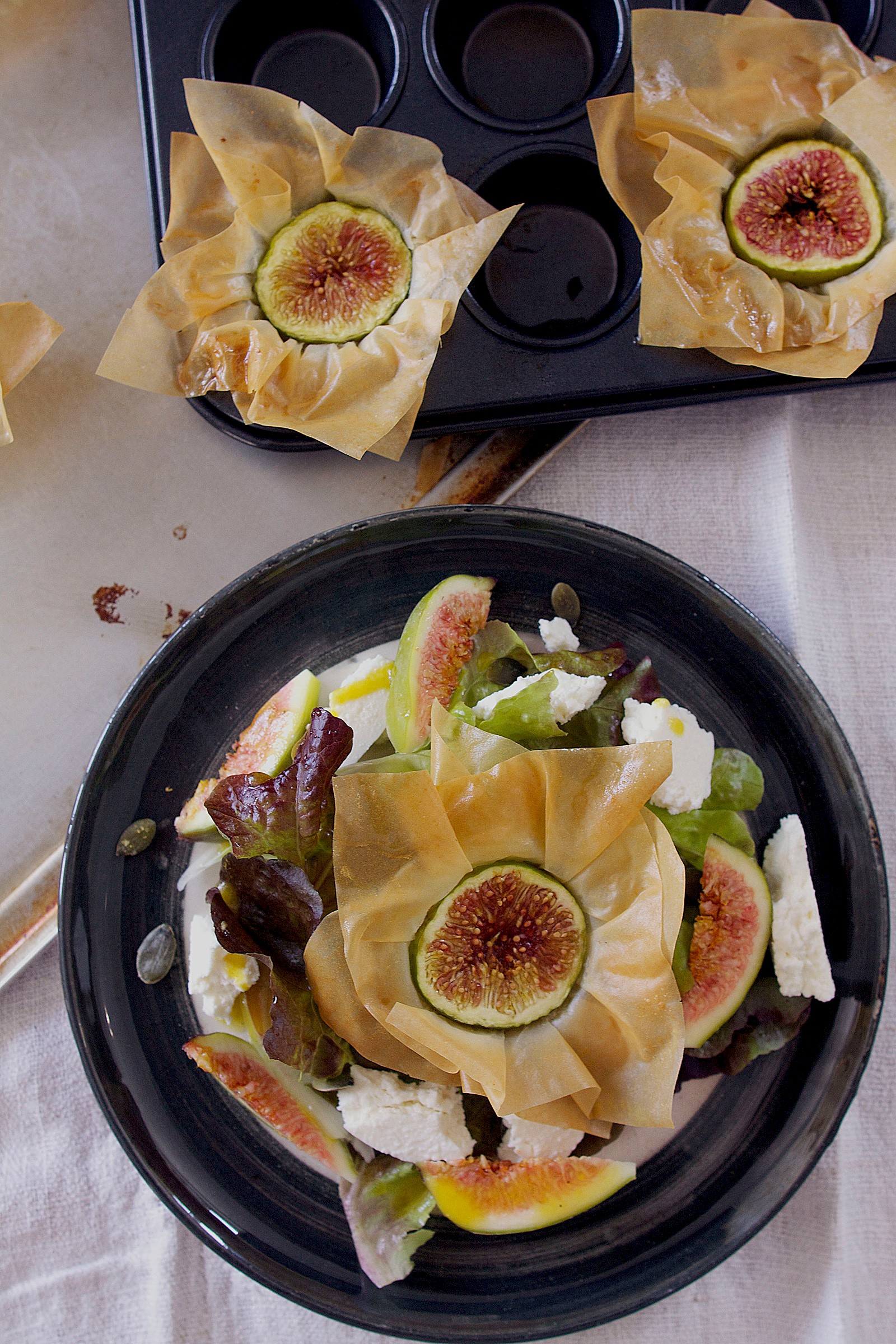 Fig with goat cheese in filo dough