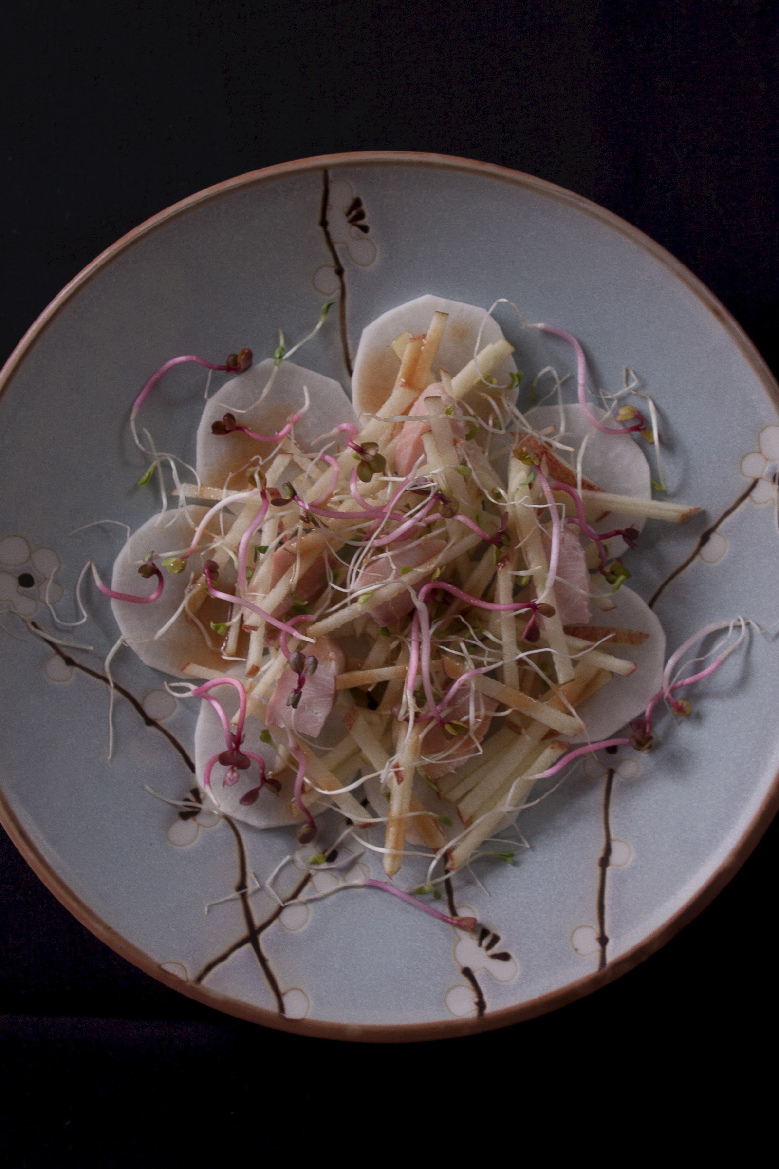 Apple-radish salad with smoked trout and japanese dressing