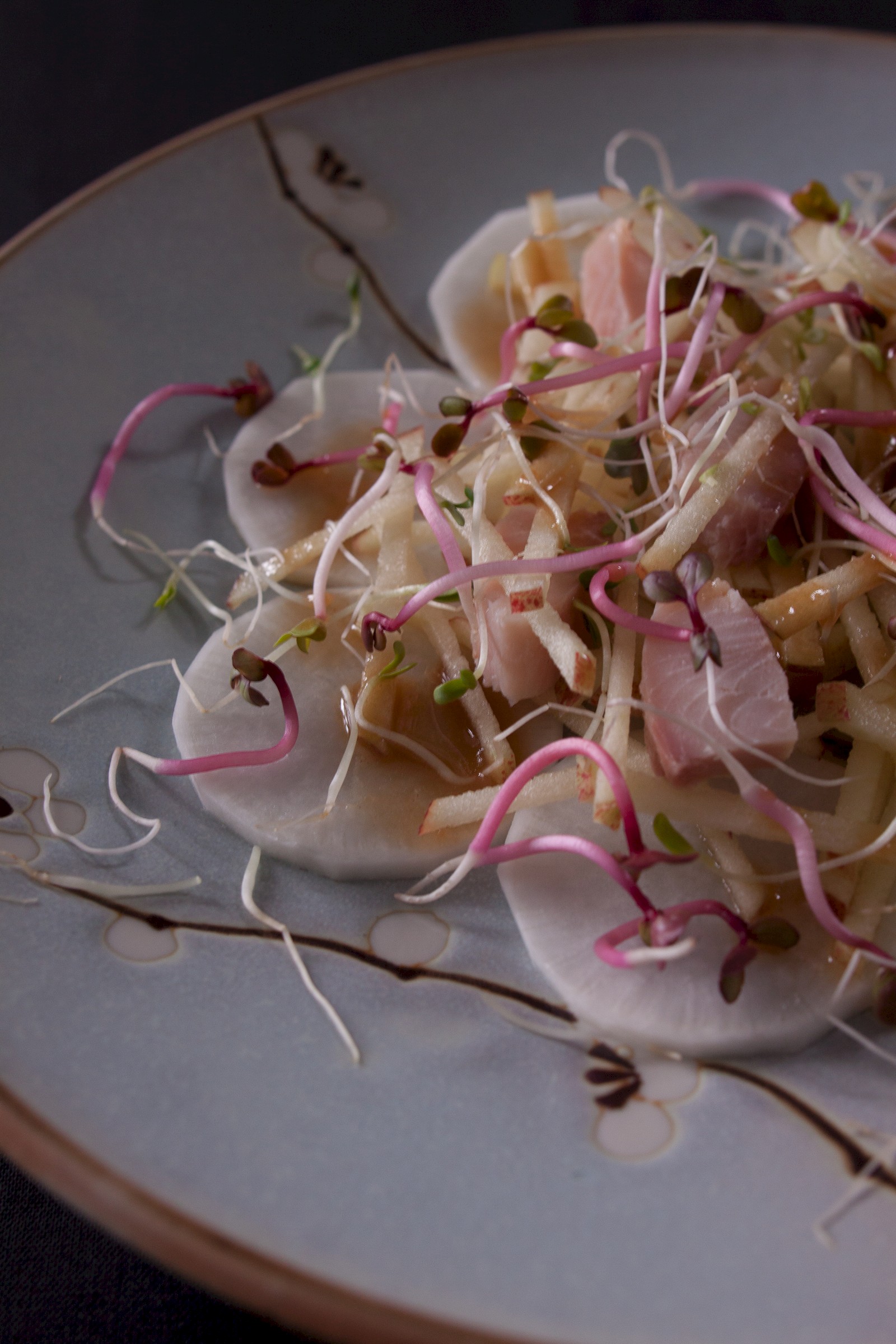 Apple-radish salad with smoked trout and japanese dressing