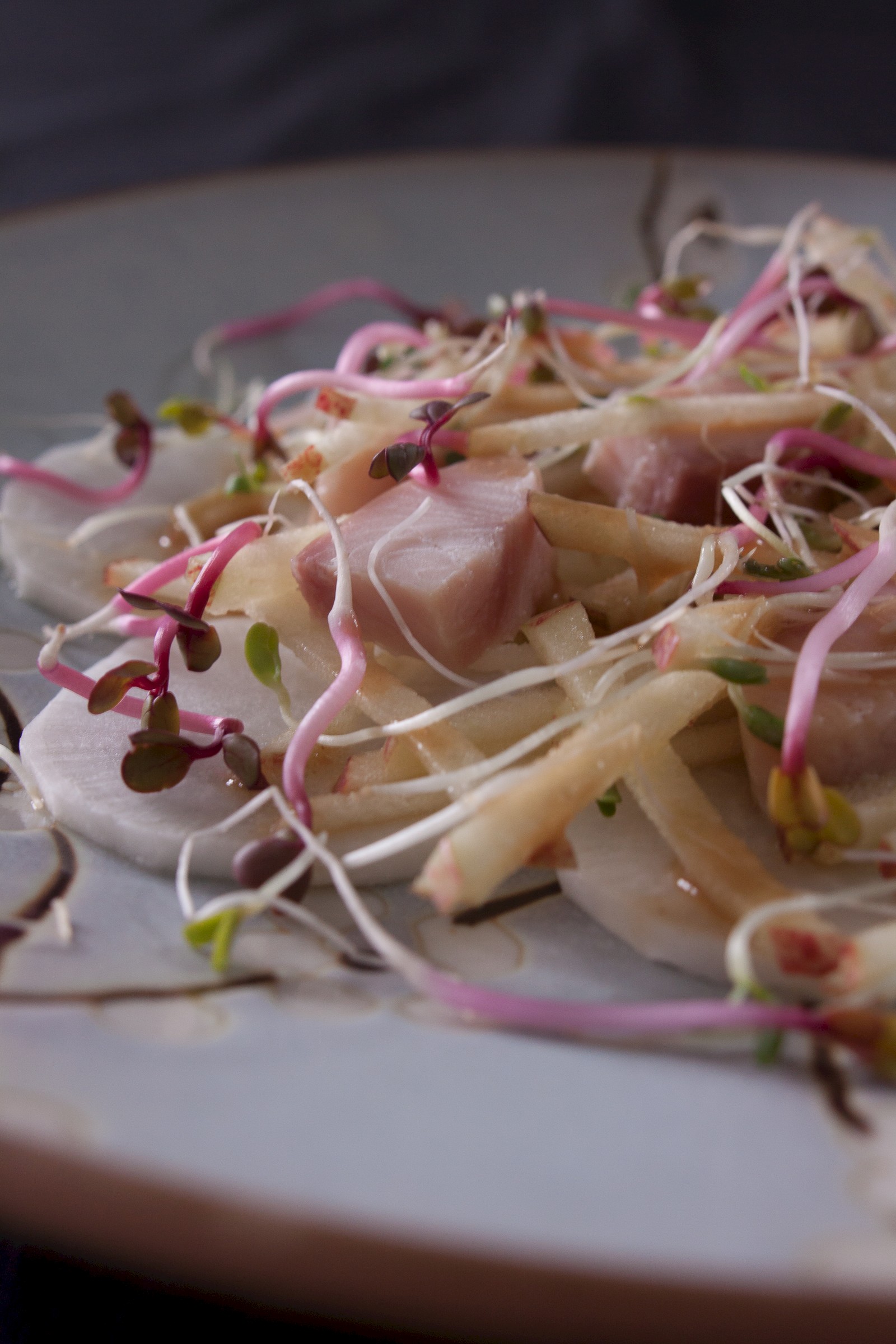 Apple-radish salad with smoked trout and japanese dressing