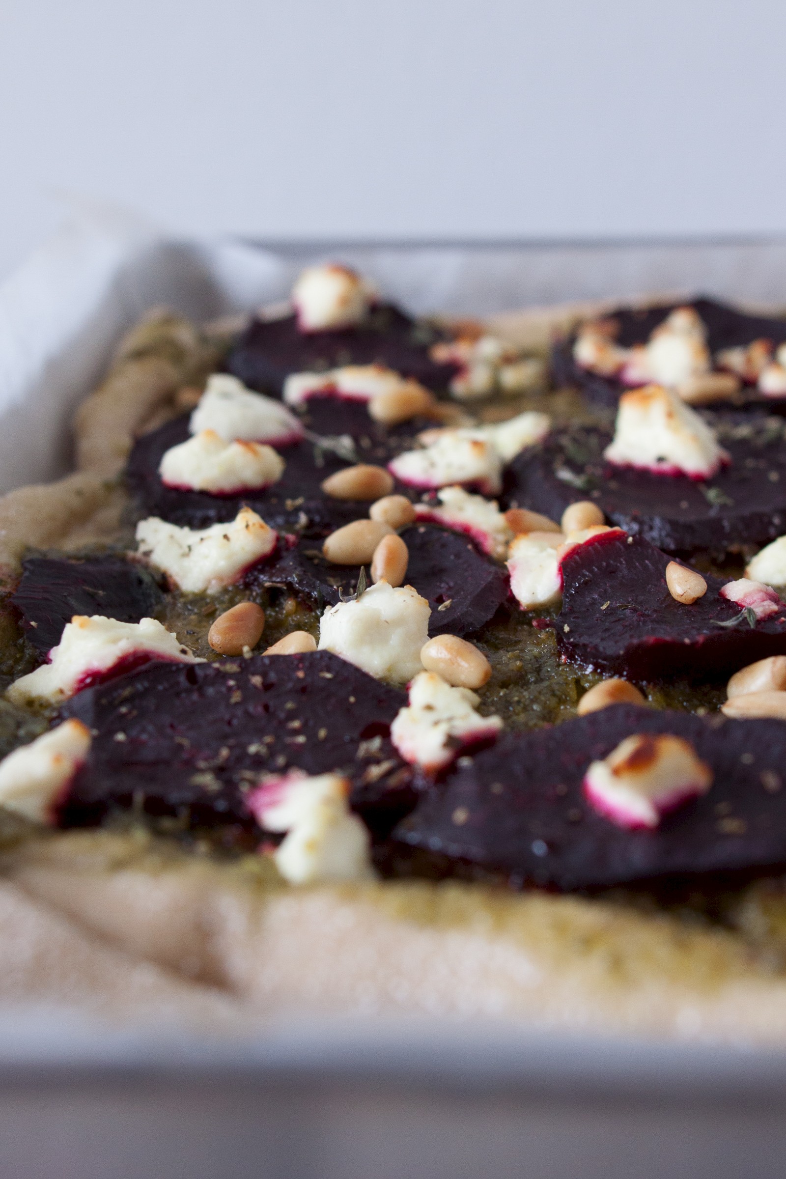 Sourdough pizza with beetroot and basil pesto