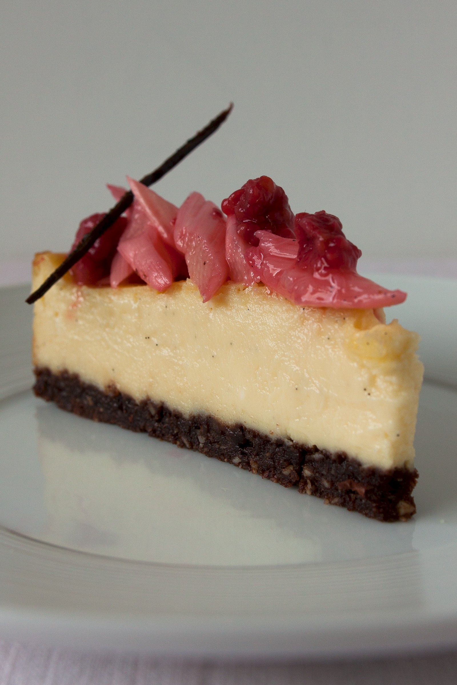 White chocolate cheese cake with rhubarb