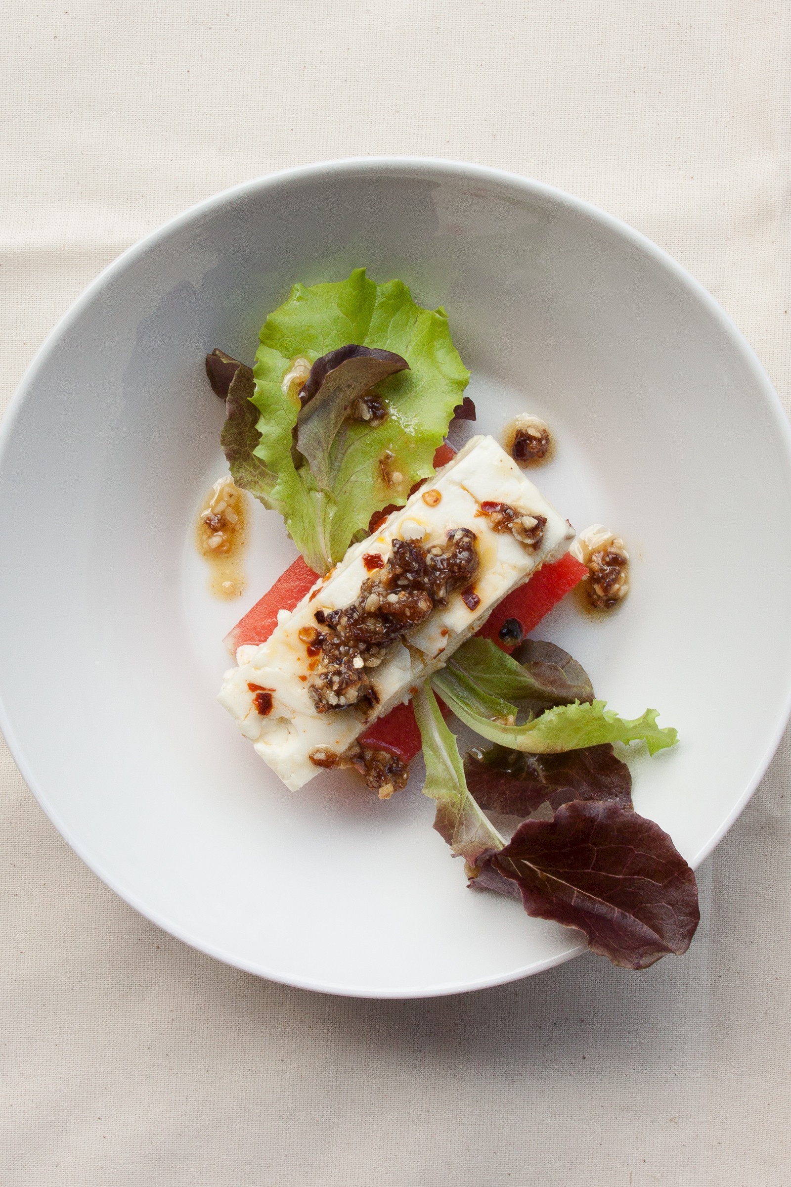 Watermelon with roasted feta and gremolata