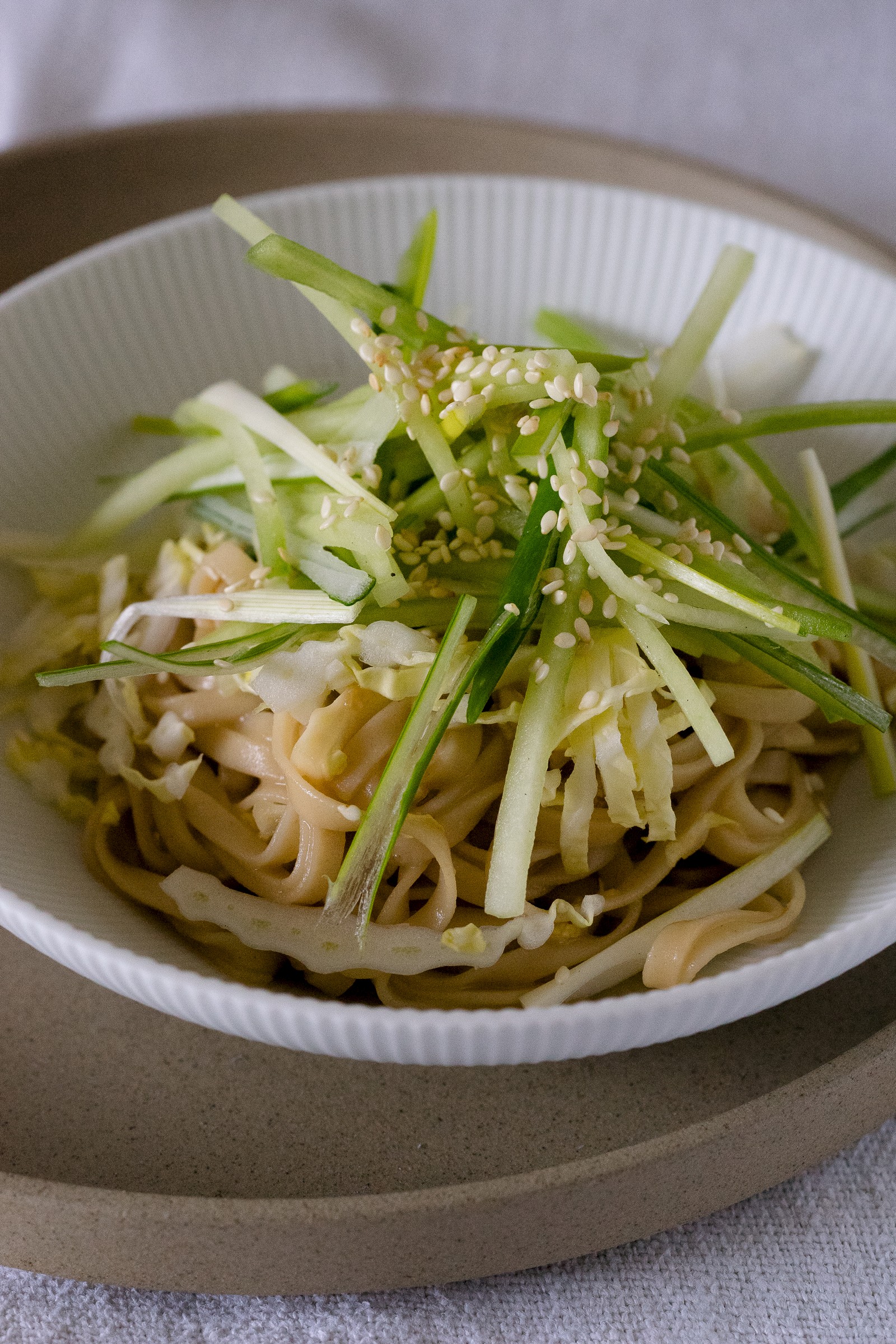 Soba with chinese cabbage, cucumber and ponzu sauce