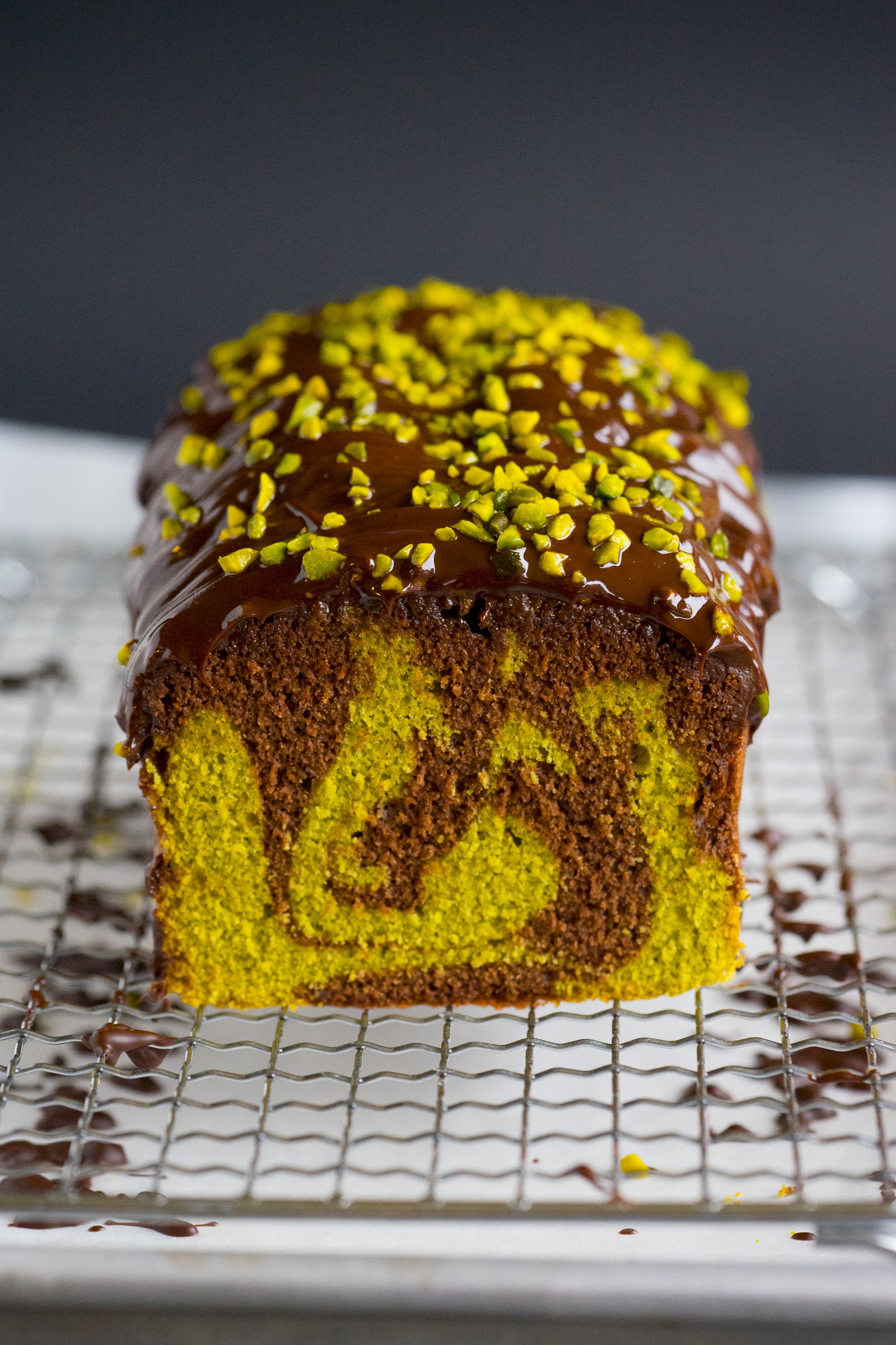 Matcha and chocolate marble cake