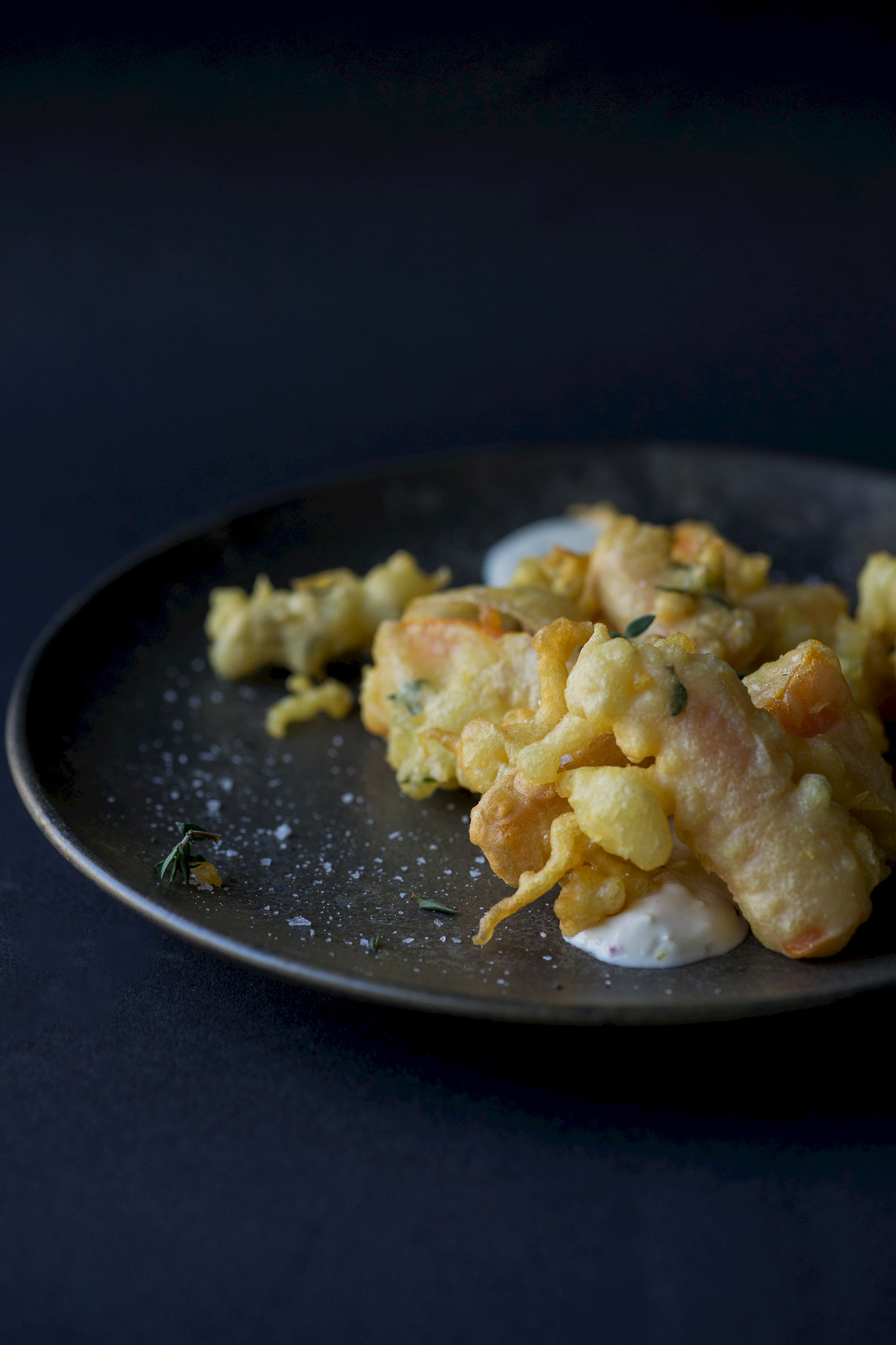 Pumpkin tempura with wasabi yogurt