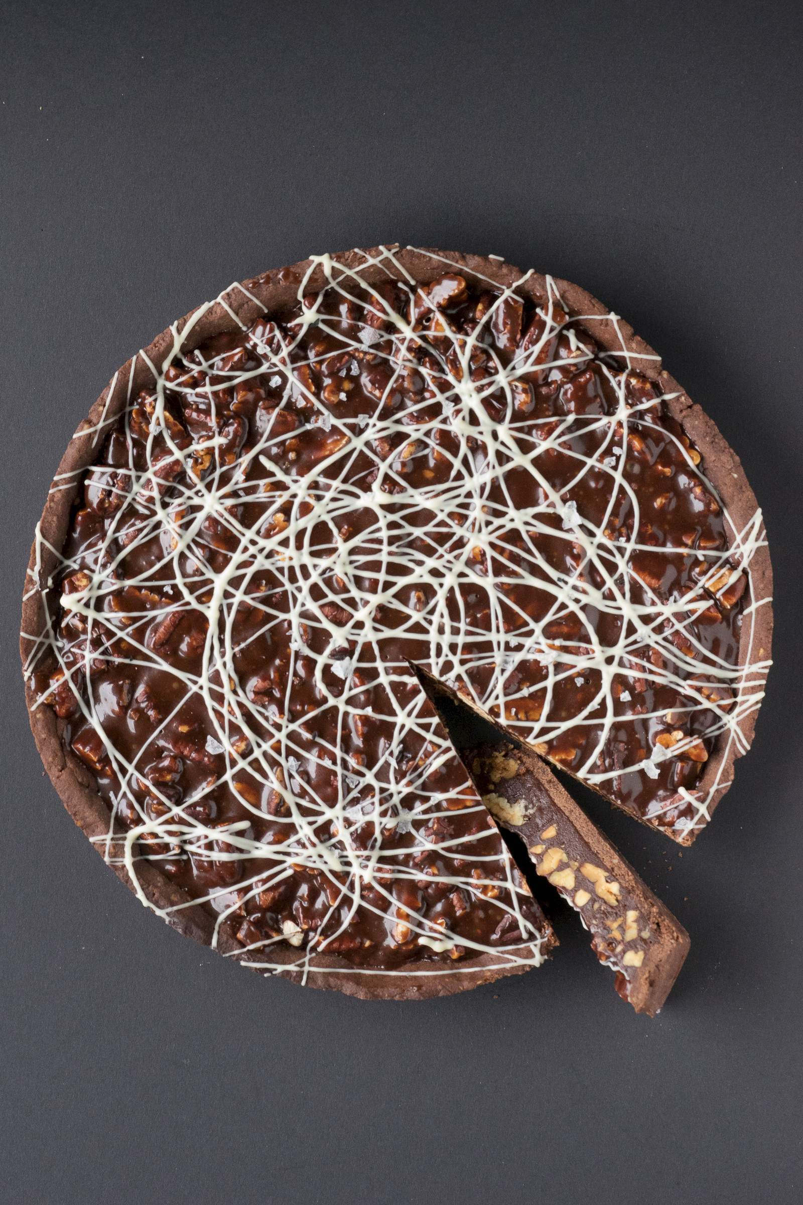 Chocolate pecan nut cake with fleur de sel