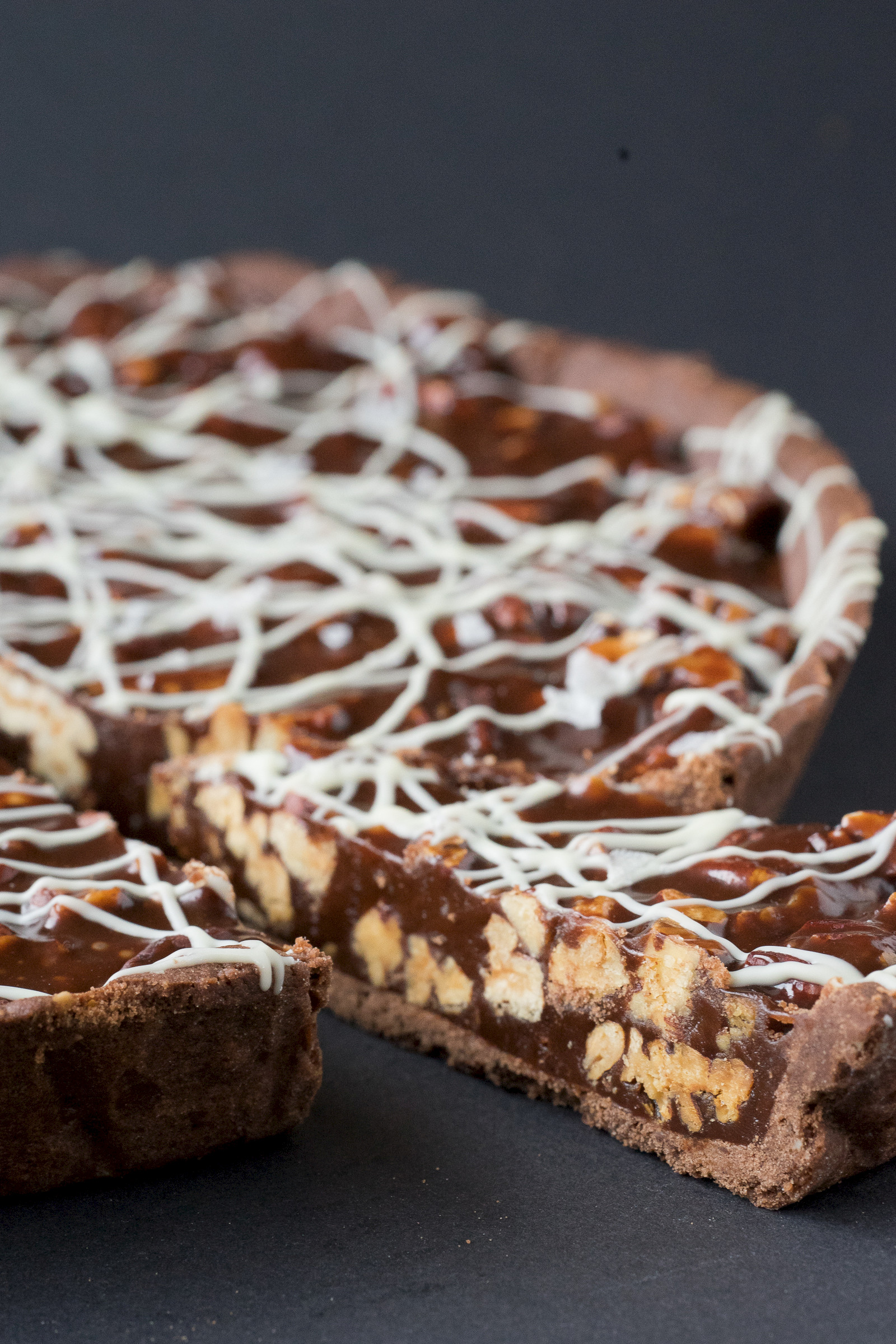 Chocolate pecan nut cake with fleur de sel