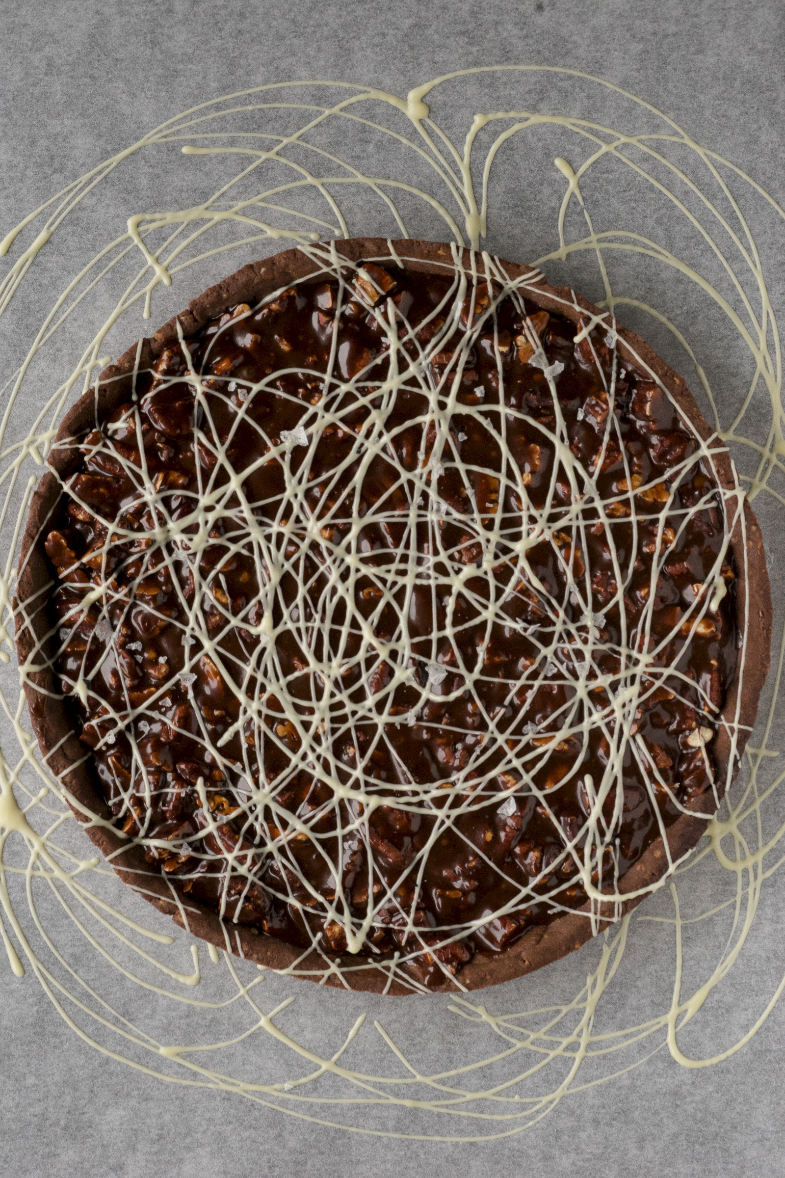 Chocolate pecan nut cake with fleur de sel