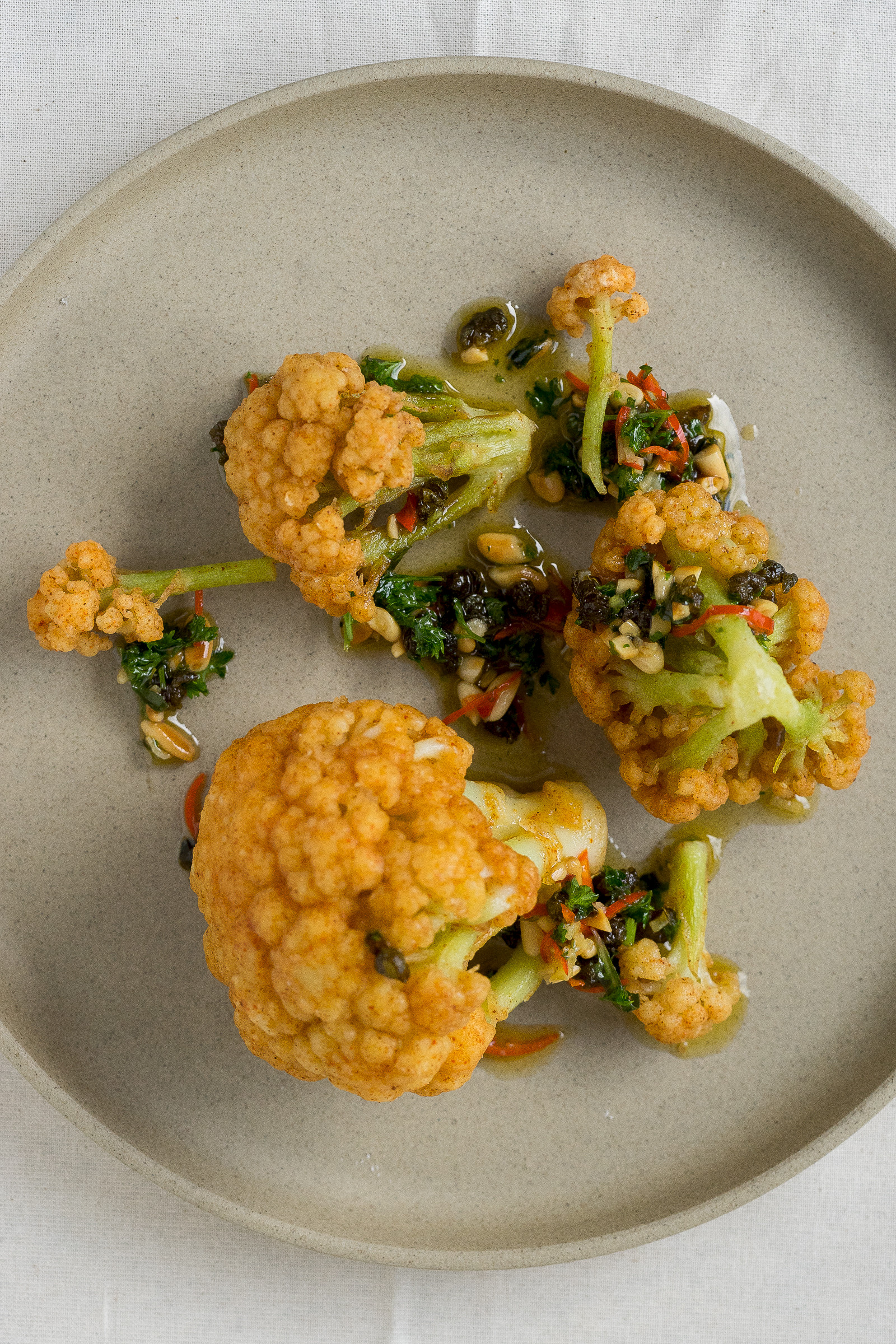 Cauliflower salad with capers, parsley and fresh mint
