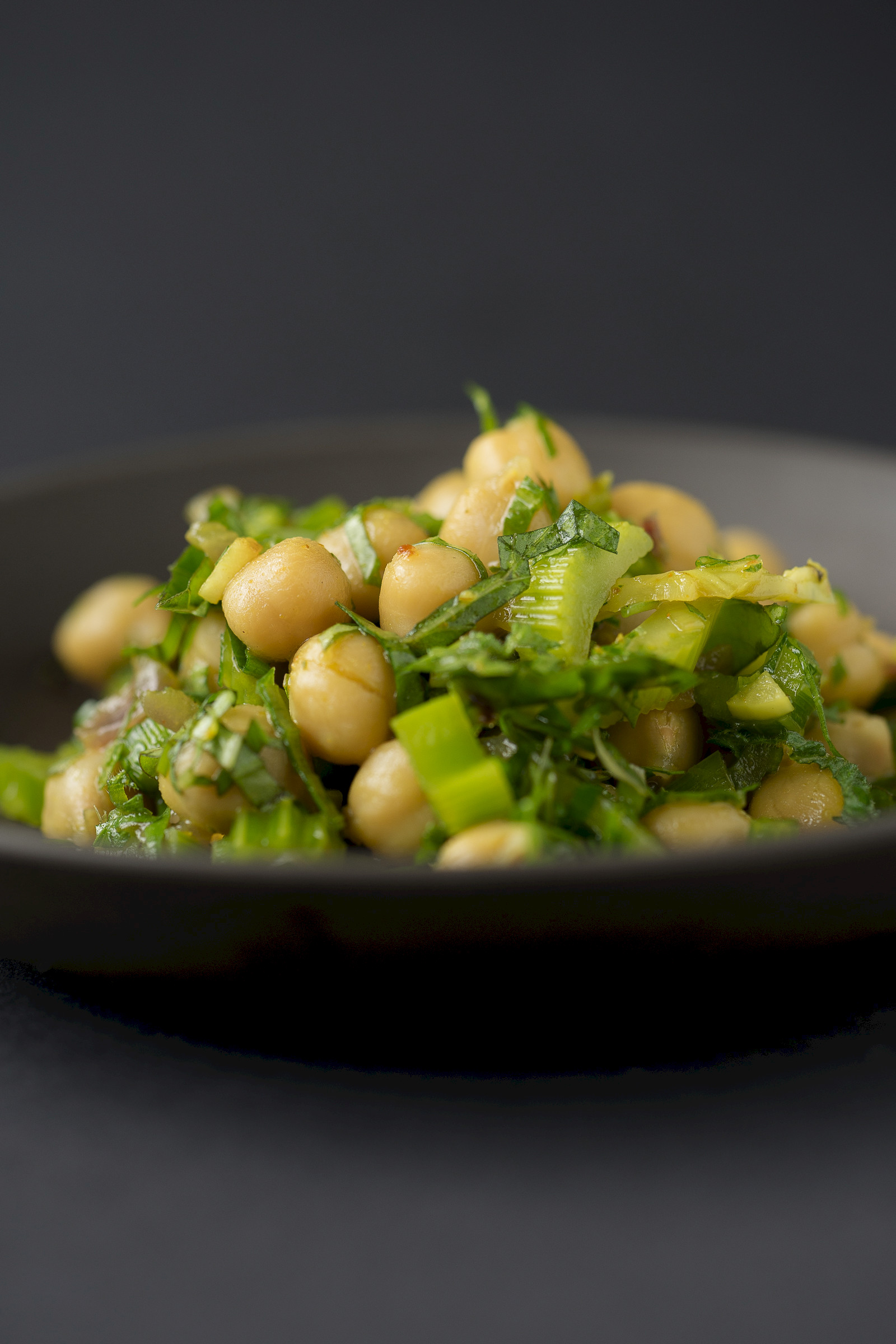 Chickpea salad with cellery, basil and fresh mint