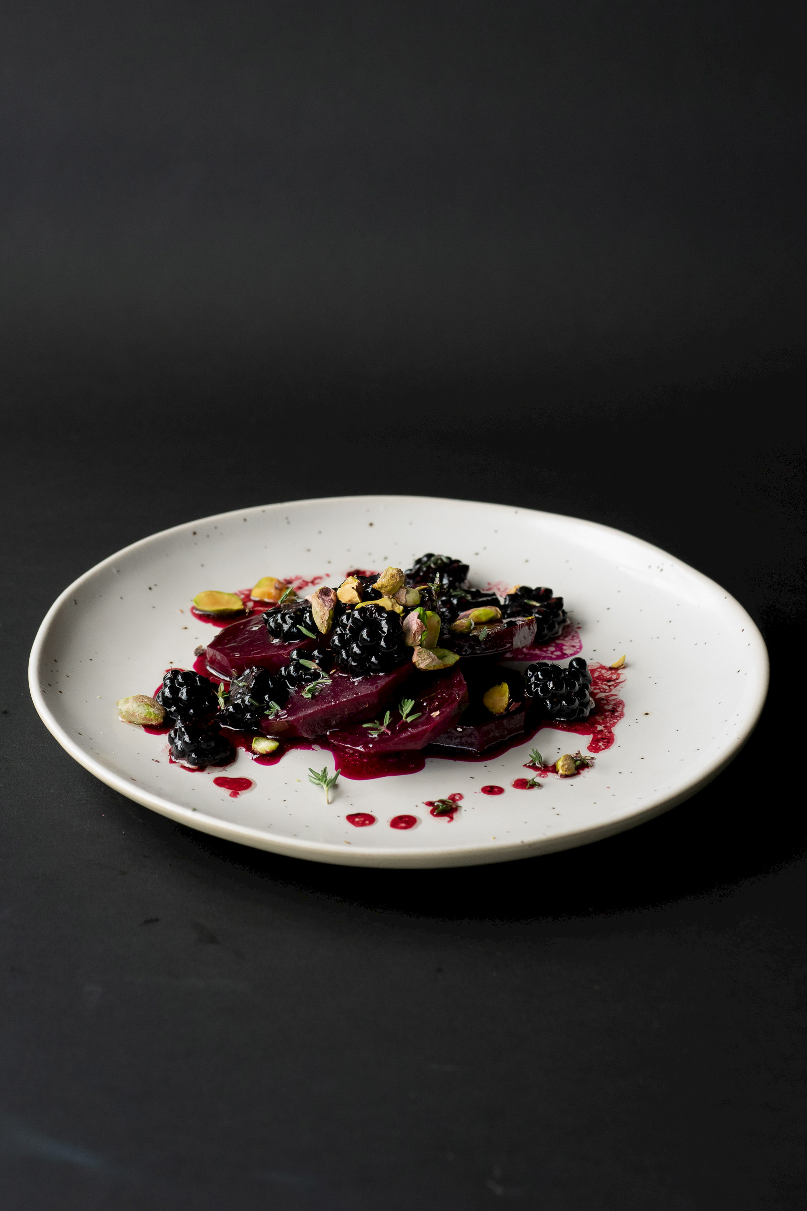 Beetroot with blackberries and pistachio