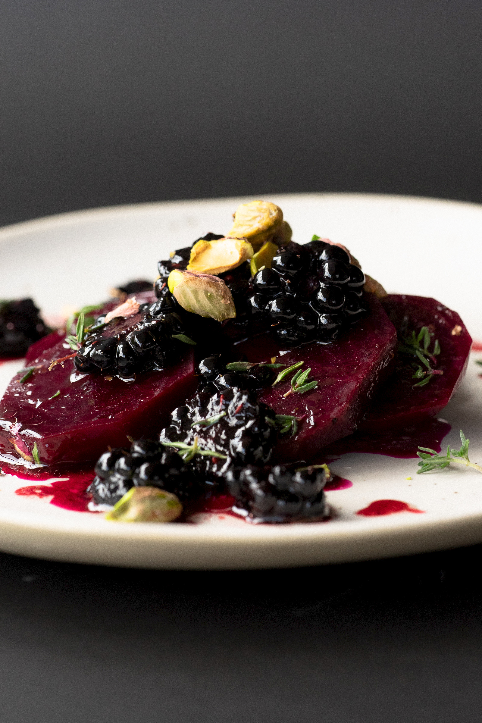 Beetroot with blackberries and pistachio