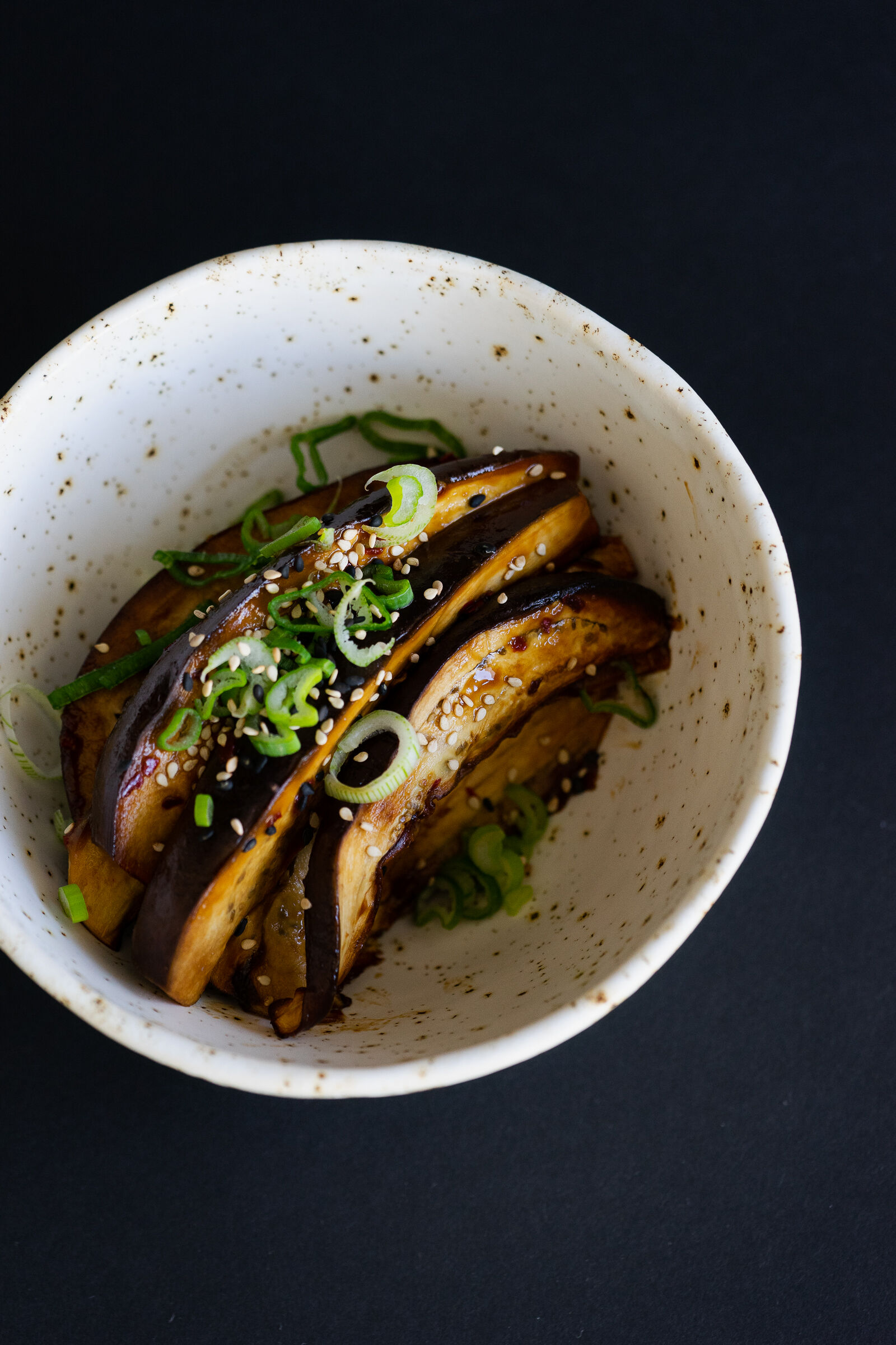 Miso aubergines with sesame seeds and spring onions