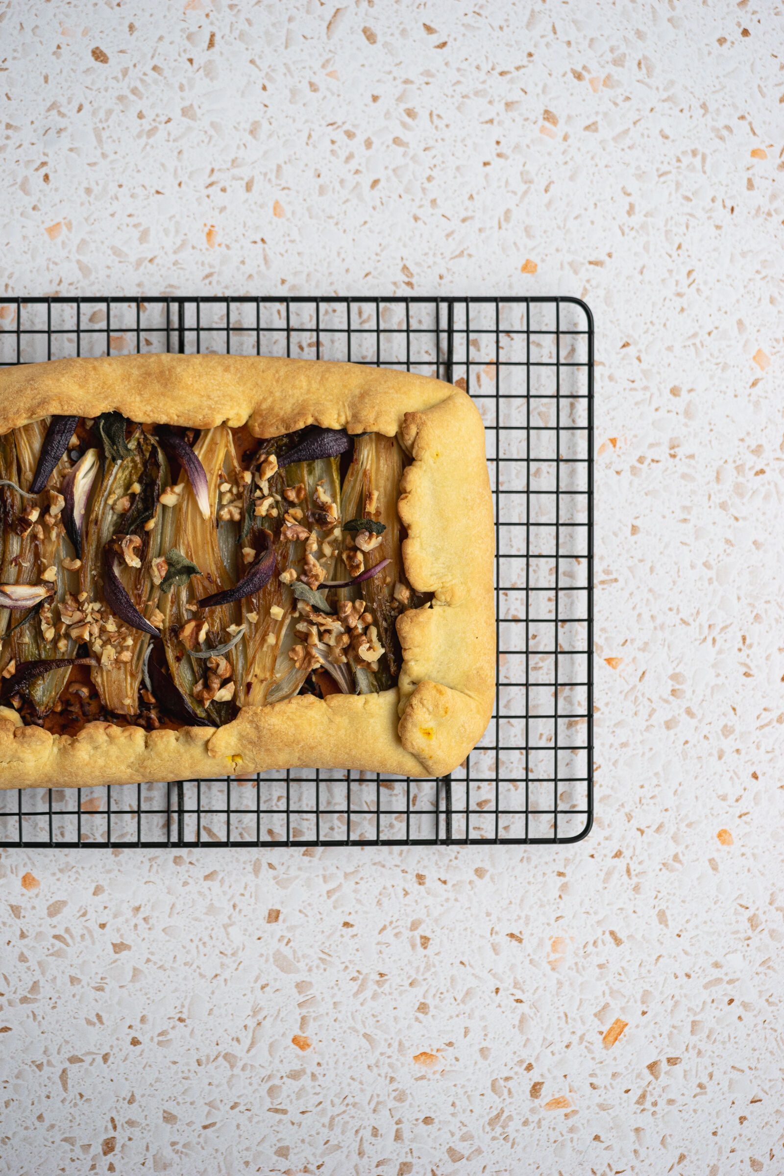 Chicory galette with pumpkin, sage and walnuts