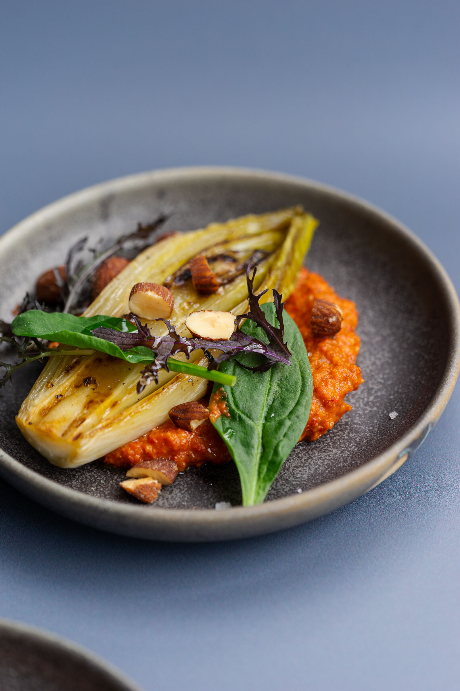 Gebratener Chicorée mit Romesco und Rauchmandeln